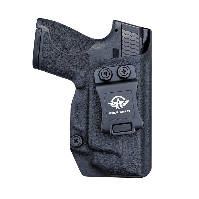 PoLe.Craft IWB Kydex Holster Custom Fit: Smith & Wesson M&P Shield 9/40 M2.0 S&W - with Integrated CT Laser - Inside Waistband Concealed Carry - Cover Mag-Button, Widened Entrance, No Wear, No Jitter - Black