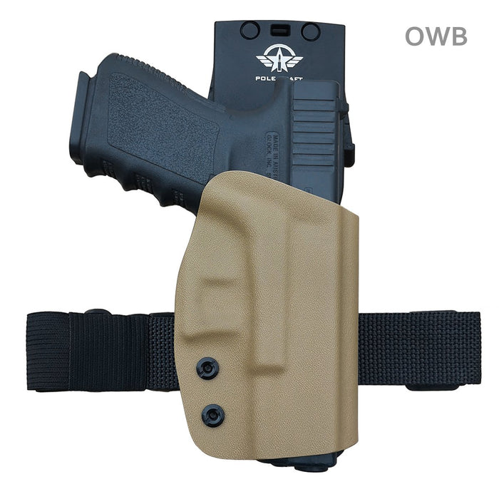 Kydex OWB Holster For Glock 19 19x Glock 23 25 32 Glock 17 22 31 Glock 26 27 33 (Gen 1-5) CZ P10 Gun Pistol Case Waistband Outside Carry 1.5-2 Inch Belt Clip - Adj. Width Height Cant, Entrance Widened - Tan / Orange