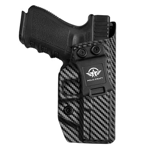 Glock 19 Holster IWB Kydex Carbon Fiber Custom Fit: Glock 19 19X / Glock 23 / Glock 25 / Glock 32 / Glock 45 (Gen 3 4 5) Pistol - Inside Waistband Concealed Carry - Cover Mag-Button, Widened Entrance, No Wear, No Jitter