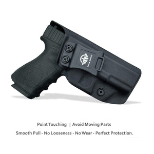 IWB Kydex Holster for Glock19 / 19X / Glock 23 / Glock 25 / Glock 32 / Glock 45 (Gen 3 4 5) - Glock 19 Holster IWB- Inside Waistband Carry Concealed - Cover Mag-Button - Widened Entrance - No Wear, No Jitter - Black - PoLe.Craft Holster & Knives