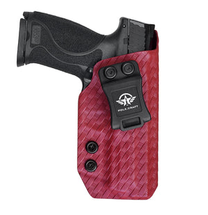 M&P 9mm Holster, M&P 2.0 Holster, Carbon Fiber Kydex Holster IWB Custom Fit: Smith & Wesson M&P 9mm M2.0 4"/4.25" Pistol - Inside Waistband Concealed Carry - Cover Mag-Button - Widened Entrance - No Wear, No Jitter (Red, Right)