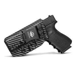 Glock 19 Holster IWB Kydex Carbon Fiber Custom Fit: Glock 19 19X / Glock 23 / Glock 25 / Glock 32 / Glock 45 (Gen 3 4 5) Pistol - Inside Waistband Concealed Carry - Adj. Cant Retention, Cover Mag-Button, No Wear, No Jitter