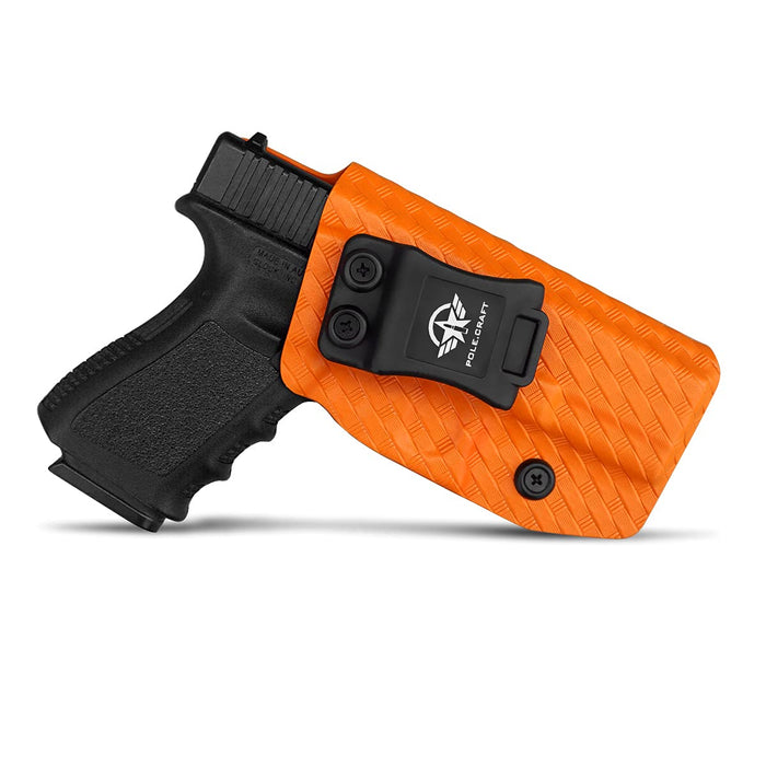 Glock 19 Holster, Carbon Fiber Kydex Holster IWB for Glock 19 19X Glock 23 Glock 25 Glock 32 Glock 45 (Gen 3 4 5) Pistol Case - Inside Waistband Carry Concealed Holster Glock 19 IWB (Orange, Right)