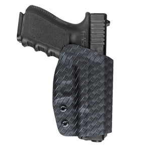 Glock 19 Holster, Glock 17 Holster OWB Kydex Holster Fit: Glock 19 19x / Glock 23 25 32 / Glock 17 22 31 / Glock 26 27 30s (Gen 1-5) - Outside Waistband Carry 1.5-2 Inch Belt Clip - Adj. Width Height Retention Cant, Entrance Widened