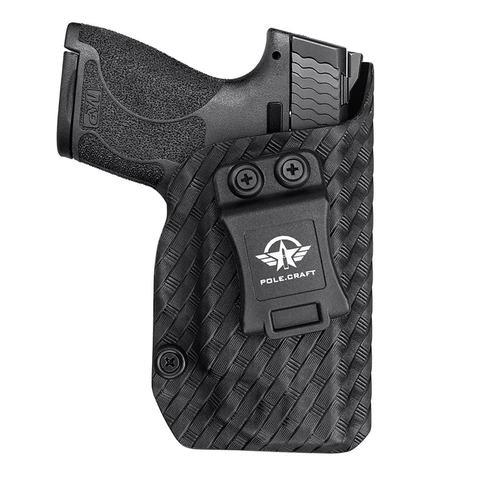 M&P Shield 9mm Holster, Carbon Fiber Kydex Holster Custom Fit: Smith & Wesson M&P Shield 9mm/.40 S&W - With Integrated Laser - Inside Waistband Concealed Carry - Cover Mag-Button, Widened Entrance, No Wear, No Jitter (Black)