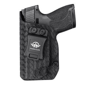 M&P Shield 9mm Holster, Carbon Fiber Kydex Holster Custom Fit: Smith & Wesson M&P Shield 9mm/.40 S&W - With Integrated Laser - Inside Waistband Concealed Carry - Cover Mag-Button, Widened Entrance, No Wear, No Jitter (Black)