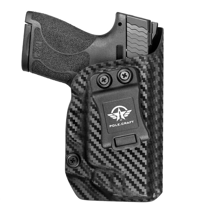 M&P Shield 9mm Holster IWB Kydex Carbon Fiber For Smith & Wesson M&P Shield 9mm .40 M2.0 S&W Pistol - With Integrated Laser - Inside Waistband Concealed Carry - Adj. Cant Retention - Cover Mag-Buttom - No Wear, No Jitter