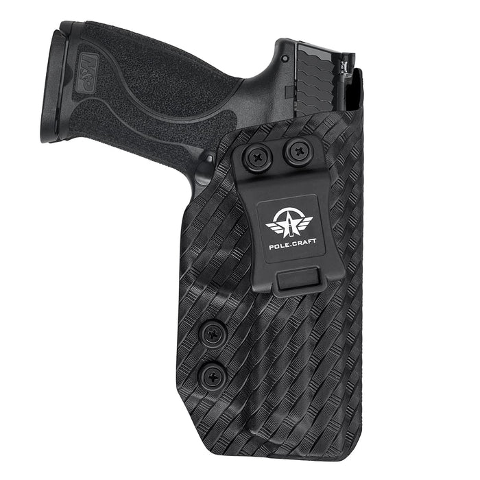 M&P 9mm Holster, M&P 2.0 Holster, Carbon Fiber Kydex Holster IWB Custom Fit: Smith & Wesson M&P 9mm M2.0 4"/4.25" Pistol - Inside Waistband Concealed Carry - Cover Mag-Button - Widened Entrance - No Wear, No Jitter (Black)