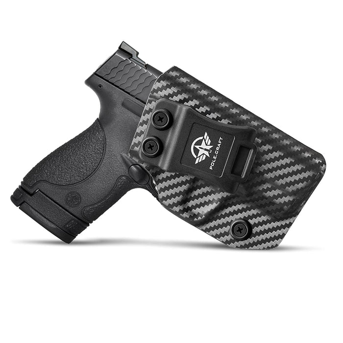 M&P Shield 9mm Holster IWB Kydex Carbon Fiber For Smith & Wesson M&P Shield 9mm .40 3.1" Barrel S&W Pistol Case - With Integrated Laser - Inside Waistband Concealed Carry - Adj. Cant Retention - Cover Mag-Button - No Wear - No Jitter