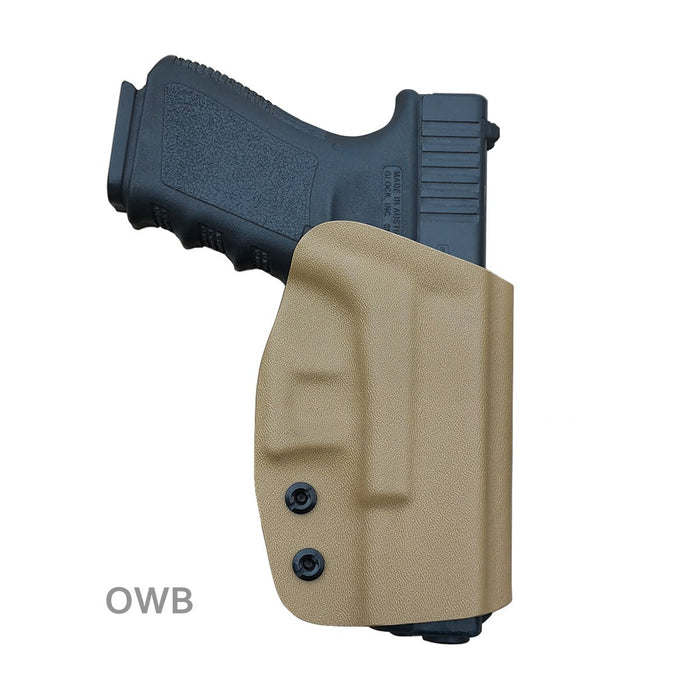 Kydex OWB Holster Fit Glock 19 19x / Glock 23 25 32 / Glock 17 22 31 Glock 26 27 30s (Gen 1-5) CZ P10 Pistol Case Waistband Outside Carry 1.5-2 Inch Belt Clip - Adj. Width Height Cant - Entrance Widen - Tan