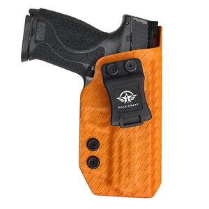 M&P 9mm Holster, M&P 2.0 Holster, Carbon Fiber Kydex Holster IWB Custom Fit: Smith & Wesson M&P 9mm M2.0 4"/4.25" Pistol - Inside Waistband Concealed Carry - Cover Mag-Button - Widened Entrance - No Wear, No Jitter (Orange, Right)