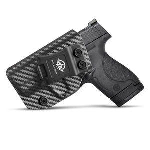 M&P Shield 9mm Holster IWB Kydex Carbon Fiber For Smith & Wesson M&P Shield 9mm .40 3.1" Barrel S&W Pistol Case - With Integrated Laser - Inside Waistband Concealed Carry - Adj. Cant Retention - Cover Mag-Button - No Wear - No Jitter