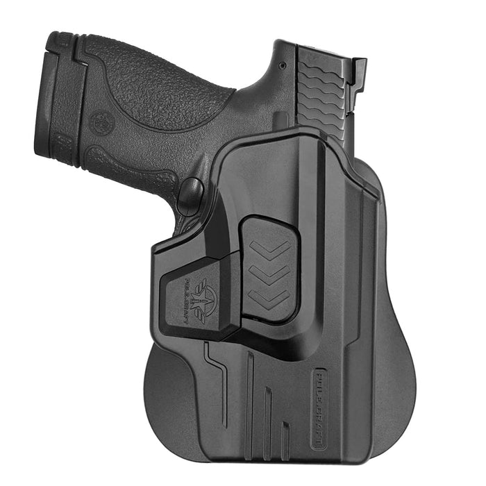 M&P Shield 9mm Holster OWB Paddle Holsters - Fit: Smith & Wesson M&P Shield Plus / M2.0/ M1.0 - 9mm/.40 S&W 3.1" Barrel - No-Laser & Integrated Laser, Outside Waistband Open Carry Polymer Holster with Safety Lock, Angle Adjustable/ 1.5"-2" Belt Adjustable