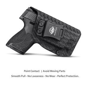 M&P Shield 9mm Holster, Carbon Fiber Kydex Holster Custom Fit: Smith & Wesson M&P Shield 9mm/.40 S&W - With Integrated Laser - Inside Waistband Concealed Carry - Cover Mag-Button, Widened Entrance, No Wear, No Jitter (Black)