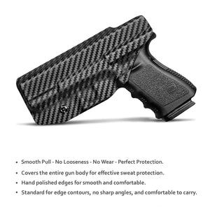 Glock 19 Holster IWB Kydex Carbon Fiber Custom Fit: Glock 19 19X / Glock 23 / Glock 25 / Glock 32 / Glock 45 (Gen 3 4 5) Pistol - Inside Waistband Concealed Carry - Adj. Cant Retention, Cover Mag-Button, No Wear, No Jitter