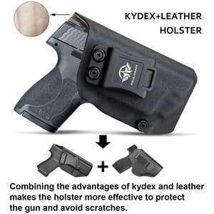 IWB Kydex Leather Holster Fit: Smith & Wesson M&P Shield Plus / M2.0 / M1.0 - 9mm 3.1" Barrel and M&P Shield M2.0 9mm with Integrated CT Laser Pistol - Inside Waistband Concealed Carry