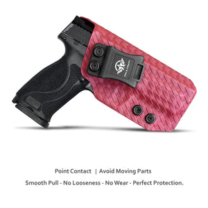 M&P 9mm Holster, M&P 2.0 Holster, Carbon Fiber Kydex Holster IWB Custom Fit: Smith & Wesson M&P 9mm M2.0 4"/4.25" Pistol - Inside Waistband Concealed Carry - Cover Mag-Button - Widened Entrance - No Wear, No Jitter (Red, Right)