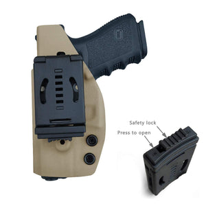 Kydex OWB Holster Fit Glock 19 19x / Glock 23 25 32 / Glock 17 22 31 Glock 26 27 30s (Gen 1-5) CZ P10 Pistol Case Waistband Outside Carry 1.5-2 Inch Belt Clip - Adj. Width Height Cant - Entrance Widen - Tan - PoLe.Craft Holster & Knives