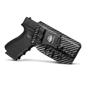 Glock 19 Holster IWB Kydex Carbon Fiber Custom Fit: Glock 19 19X / Glock 23 / Glock 25 / Glock 32 / Glock 45 (Gen 3 4 5) Pistol - Inside Waistband Concealed Carry - Adj. Cant Retention, Cover Mag-Button, No Wear, No Jitter