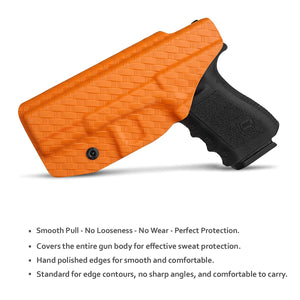 Glock 19 Holster, Carbon Fiber Kydex Holster IWB for Glock 19 19X Glock 23 Glock 25 Glock 32 Glock 45 (Gen 3 4 5) Pistol Case - Inside Waistband Carry Concealed Holster Glock 19 IWB (Orange, Right)