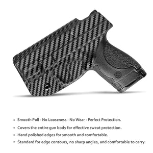 M&P Shield 9mm Holster IWB Kydex Carbon Fiber For Smith & Wesson M&P Shield 9mm .40 3.1" Barrel S&W Pistol Case - With Integrated Laser - Inside Waistband Concealed Carry - Adj. Cant Retention - Cover Mag-Button - No Wear - No Jitter