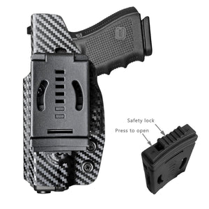 Glock 19 Holster, Glock 17 Holster OWB Kydex Holster Fit: Glock 19 19x / Glock 23 25 32 / Glock 17 22 31 / Glock 26 27 30s (Gen 1-5) - Outside Waistband Carry 1.5-2 Inch Belt Clip - Adj. Width Height Retention Cant, Entrance Widened