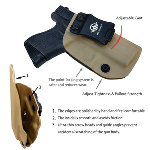 IWB Tactical KYDEX Gun Holster Custom Fits: Glock 43 43X Pistol Case Inside Waistband Carry Concealed Holster Guns Accessories Bag Pistol Pouch - Tan - PoLe.Craft Holster & Knives