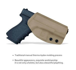 Kydex OWB Holster Fit Glock 19 19x / Glock 23 25 32 / Glock 17 22 31 Glock 26 27 30s (Gen 1-5) CZ P10 Pistol Case Waistband Outside Carry 1.5-2 Inch Belt Clip - Adj. Width Height Cant - Entrance Widen - Tan - PoLe.Craft Holster & Knives