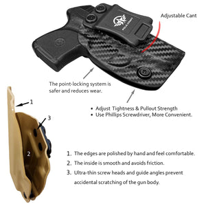 Ruger LCP 380 Holster, Carbon Fiber Kydex Holster IWB for Ruger LCP 380 Concealed Carry - Inside Waistband Concealed Holster LCP 380 Auto Pistol Case Pocket Gun Pouch Accessories