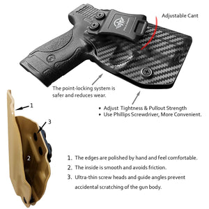 M&P Shield 9mm Holster IWB Kydex Carbon Fiber For Smith & Wesson M&P Shield 9mm .40 3.1" Barrel S&W Pistol Case - With Integrated Laser - Inside Waistband Concealed Carry - Adj. Cant Retention - Cover Mag-Button - No Wear - No Jitter