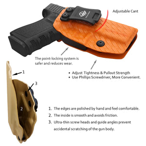 Glock 19 Holster, Carbon Fiber Kydex Holster IWB for Glock 19 19X Glock 23 Glock 25 Glock 32 Glock 45 (Gen 3 4 5) Pistol Case - Inside Waistband Carry Concealed Holster Glock 19 IWB (Orange, Right)