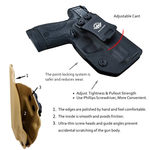 Kydex IWB Holster Fit: Smith & Wesson M&P Shield 9mm .40 S&W Pistol Case Concealed Carry - Inside Waistband Carry Concealed Holster M&P Shield 9mm .40 - Black - PoLe.Craft Holster & Knives