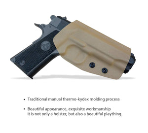 Kydex OWB Holster Fits: Colt Commander 1911 .45 / 9mm / 4.25" / 4.5" / PT1911 Gun Holster Outside Waistband Carry Pistol Case 1.5-2 Inch Belt Clip With Lock - Adj. Width Height Cant - Entrance Widen - Tan - PoLe.Craft Holster & Knives