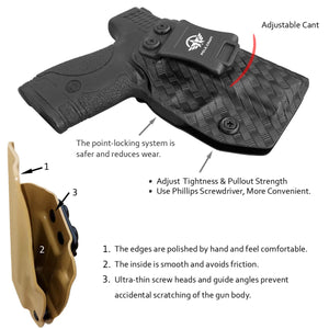 M&P Shield 9mm Holster, Carbon Fiber Kydex Holster IWB for Smith & Wesson M&P Shield 9mm .40 3.1" Barrel S&W Pistol - Inside Waistband Concealed Holster M&P Shield 9mm 40 Accessories - Black