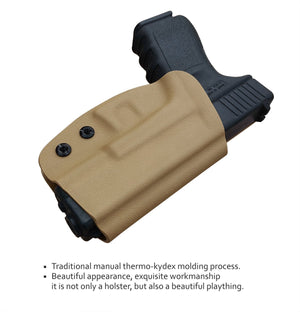 Kydex OWB Holster Fit Glock 19 19x / Glock 23 25 32 / Glock 17 22 31 Glock 26 27 30s (Gen 1-5) CZ P10 Pistol Case Waistband Outside Carry 1.5-2 Inch Belt Clip - Adj. Width Height Cant - Entrance Widen - Tan - PoLe.Craft Holster & Knives