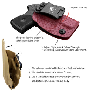 Ruger LCP 380 Holster, Carbon Fiber Kydex Holster IWB for Ruger LCP 380 Concealed Carry - Inside Waistband Concealed Holster LCP 380 Auto Pistol Case Pocket Gun Pouch Accessories (Red, Right Hand)