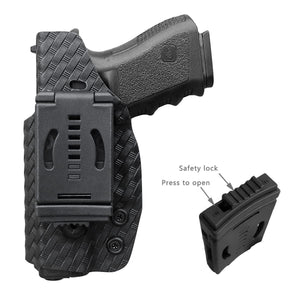 Glock 19 Holster, Glock 17 Holster OWB Kydex Holster Fit: Glock 19 19x / Glock 23 25 32 / Glock 17 22 31 / Glock 26 27 30s (Gen 1-5) - Outside Waistband Carry 1.5-2 Inch Belt Clip - Adj. Width Height Retention Cant, Entrance Widened