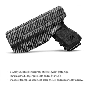 Glock 19 Holster IWB Kydex Carbon Fiber Custom Fit: Glock 19 19X / Glock 23 / Glock 25 / Glock 32 / Glock 45 (Gen 3 4 5) Pistol - Inside Waistband Concealed Carry - Cover Mag-Button, Widened Entrance, No Wear, No Jitter