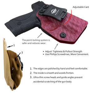 M&P Shield 9mm Holster, Carbon Fiber Kydex Holster IWB for Smith & Wesson M&P Shield 9mm .40 3.1" Barrel S&W Pistol - Inside Waistband Concealed Holster M&P Shield 9mm 40 Accessories - Red, Right