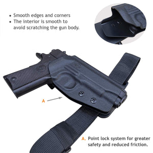 1911 Holster OWB Kydex for Colt Commander 1911 .45 / 9mm / 4.25" / 4.5" / PT1911 Gun Holster, Outside Waistband Carry 1.5-2 Inch Belt Clip with Leggings - Adj. Width Height Retention Cant, Entrance Widened