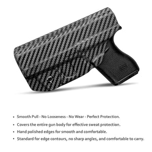 Glock 43 Holster, Glock 43x Holster IWB Kydex Carbon Fiber Custom Fit: Glock 43 / Glock 43X (Gen 1-5) Pistol - Inside Waistband Concealed Carry - Cover Mag-Button, Widened Entrance, No Wear, No Jitter