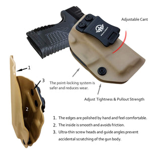 IWB Tactical KYDEX Gun Holster Custom Fits: Springfield XD-S 3.3" 9mm .40 S&W .45ACP Single Stack Pistol Case Inside Waistband Carry Concealed Holster Guns Pouch Bag - Tan - PoLe.Craft Holster & Knives