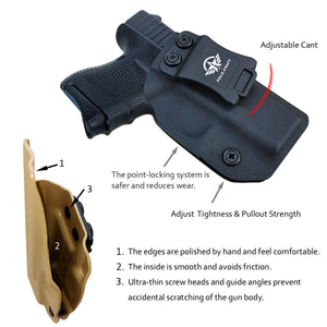 Kydex IWB Holster Custom Fits: Glock 26 / Glock 27 / Glock 33 Pistol Case Inside Waistband Carry Concealed Holster Guns Accessories - Point Touching - No Wear - No Jitter - Black - PoLe.Craft Holster & Knives