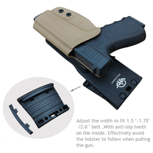 Kydex OWB Holster For Glock 19 19x Glock 23 25 32 Glock 17 22 31 Glock 26 27 33 (Gen 1-5) CZ P10 Gun Pistol Case Waistband Outside Carry 1.5-2 Inch Belt Clip - Adj. Width Height Cant, Entrance Widened - Tan / Orange - PoLe.Craft Holster & Knives