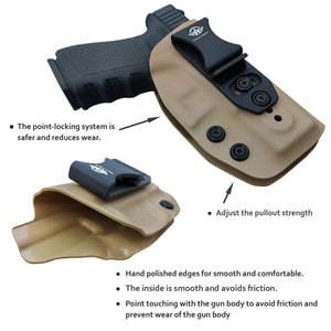 IWB Kydex Holster Fits: Glock 19 19X / Glock 23 / Glock 25 / Glock 32 (Gen 1-5) / Cz P10 Pistol Case Inside Waistband Carry Concealed Holster Glock 19 Guns - Adj. Height & Cant - Entrance Widen - Tan - PoLe.Craft Holster & Knives