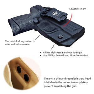 IWB Kydex Holster Custom Fit: Smith & Wesson M&P 40C Pistol - Inside Waistband Concealed Carry - Adj. Cant Retention - Cover Mag-Buttom - Widened Entrance - No Wear, No Jitter