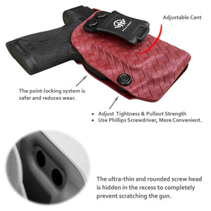 M&P Shield 9mm Holster, Carbon Fiber Kydex Holster Custom Fit: Smith & Wesson M&P Shield 9mm/.40 S&W - With Integrated Laser - Inside Waistband Concealed Carry - Cover Mag-Button, Widened Entrance, No Wear, No Jitter (Red, Right)