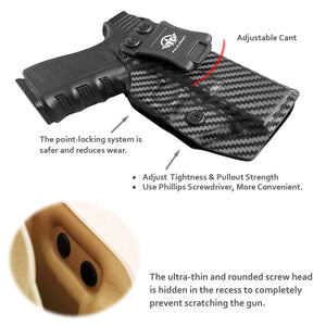 Glock 19 Holster IWB Kydex Carbon Fiber Custom Fit: Glock 19 19X / Glock 23 / Glock 25 / Glock 32 / Glock 45 (Gen 3 4 5) Pistol - Inside Waistband Concealed Carry - Cover Mag-Button, Widened Entrance, No Wear, No Jitter