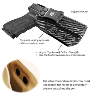 Glock 17 Holster, Carbon Fiber Kydex Holster IWB for Glock17 / Glock 22 / Glock 31 (Gen 3 4 5) Pistol - Inside Waistband Concealed Carry - Cover Mag-Button - Widened Entrance - No Wear, No Jitter