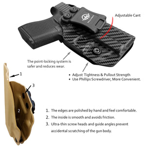 Glock 43 Holster, Glock 43x Holster IWB Kydex Carbon Fiber Custom Fit: Glock 43 / Glock 43X (Gen 1-5) Pistol - Inside Waistband Concealed Carry - Cover Mag-Button, Widened Entrance, No Wear, No Jitter